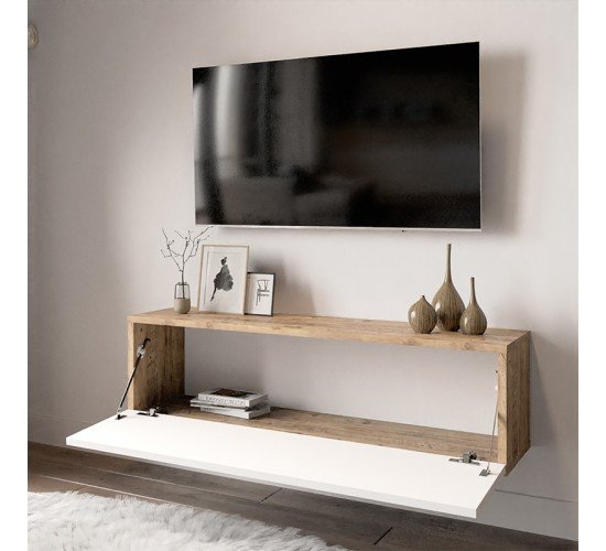 Έπιπλο τηλεόρασης επιτοίχιο Serit pakoworld λευκό-oak 100x31,5x29,5εκ Έπιπλο τηλεόρασης επιτοίχιο Serit pakoworld λευκό-oak 100x31,5x29,5εκ