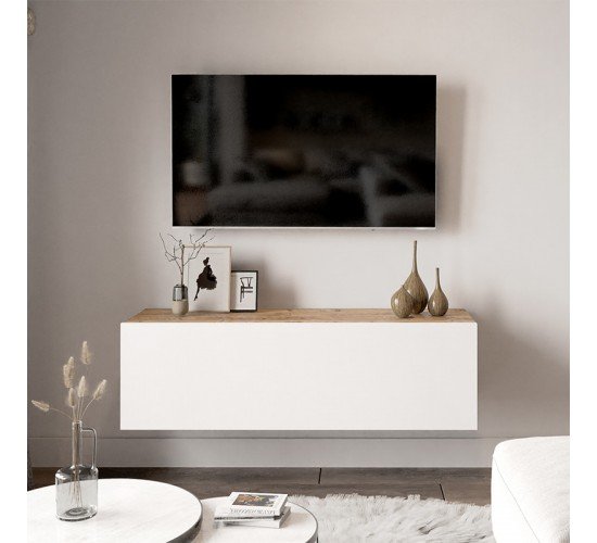 Έπιπλο τηλεόρασης επιτοίχιο Serit pakoworld λευκό-oak 100x31,5x29,5εκ Έπιπλο τηλεόρασης επιτοίχιο Serit pakoworld λευκό-oak 100x31,5x29,5εκ