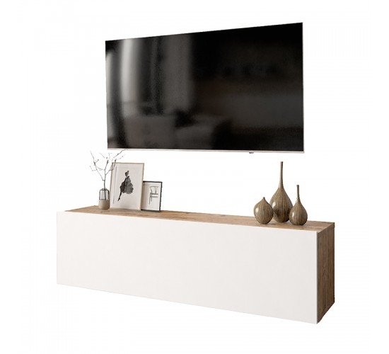 Έπιπλο τηλεόρασης επιτοίχιο Serit pakoworld λευκό-oak 100x31,5x29,5εκ Έπιπλο τηλεόρασης επιτοίχιο Serit pakoworld λευκό-oak 100x31,5x29,5εκ