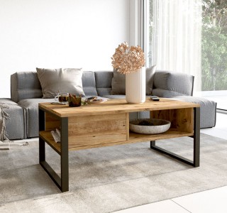 Τραπέζι σαλονιού Honora oak-μαύρο 100x60x44,5εκ Υλικό: CLIPBOARD WITH MELAMINE COATING 18mm - METAL 176-000009