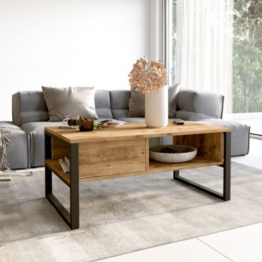 Τραπέζι σαλονιού Honora oak-μαύρο 100x60x44,5εκ Υλικό: CLIPBOARD WITH MELAMINE COATING 18mm - METAL 176-000009