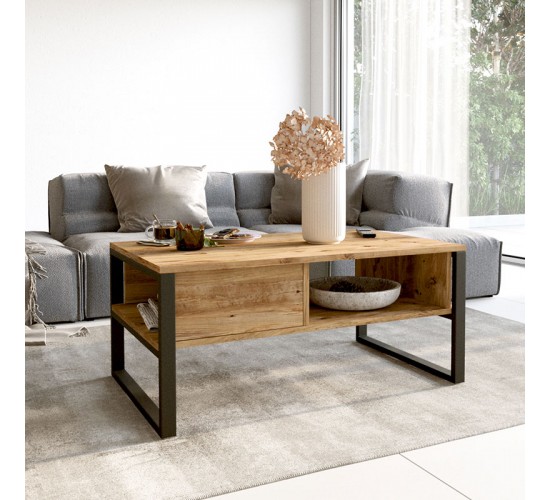 Τραπέζι σαλονιού Honora oak-μαύρο 100x60x44,5εκ Υλικό: CLIPBOARD WITH MELAMINE COATING 18mm - METAL 176-000009 Τραπέζι σαλονιού Honora oak-μαύρο 100x60x44,5εκ Υλικό: CLIPBOARD WITH MELAMINE COATING 18mm - METAL 176-000009