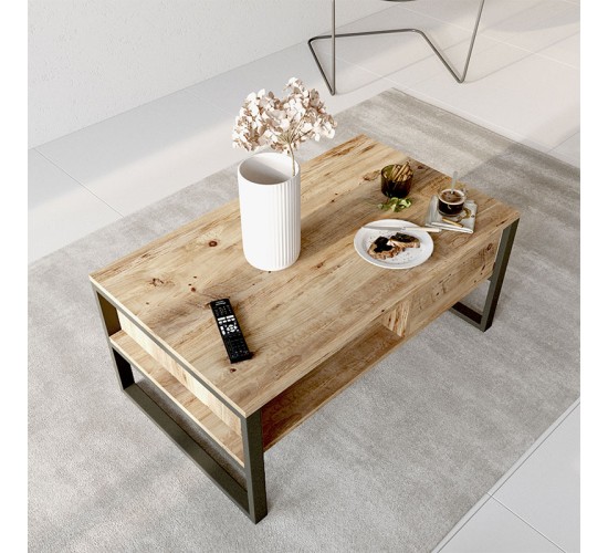 Τραπέζι σαλονιού Honora oak-μαύρο 100x60x44,5εκ Υλικό: CLIPBOARD WITH MELAMINE COATING 18mm - METAL 176-000009 Τραπέζι σαλονιού Honora oak-μαύρο 100x60x44,5εκ Υλικό: CLIPBOARD WITH MELAMINE COATING 18mm - METAL 176-000009
