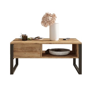 Τραπέζι σαλονιού Honora oak-μαύρο 100x60x44,5εκ Υλικό: CLIPBOARD WITH MELAMINE COATING 18mm - METAL 176-000009
