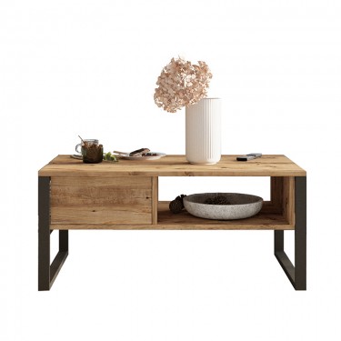 Τραπέζι σαλονιού Honora oak-μαύρο 100x60x44,5εκ Υλικό: CLIPBOARD WITH MELAMINE COATING 18mm - METAL 176-000009