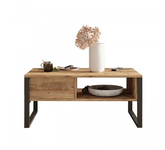 Τραπέζι σαλονιού Honora oak-μαύρο 100x60x44,5εκ Υλικό: CLIPBOARD WITH MELAMINE COATING 18mm - METAL 176-000009 Τραπέζι σαλονιού Honora oak-μαύρο 100x60x44,5εκ Υλικό: CLIPBOARD WITH MELAMINE COATING 18mm - METAL 176-000009