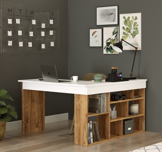 Γραφείο γωνιακό Rosaline λευκό-oak 120x129x72εκ Υλικό: CLIPBOARD WITH MELAMINE COATING 18mm 176-000010