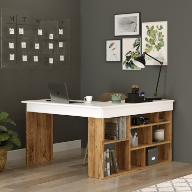Γραφείο γωνιακό Rosaline λευκό-oak 120x129x72εκ Υλικό: CLIPBOARD WITH MELAMINE COATING 18mm 176-000010