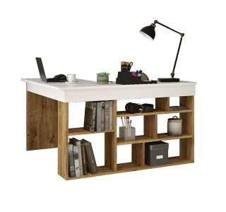 Γραφείο γωνιακό Rosaline λευκό-oak 120x129x72εκ Υλικό: CLIPBOARD WITH MELAMINE COATING 18mm 176-000010