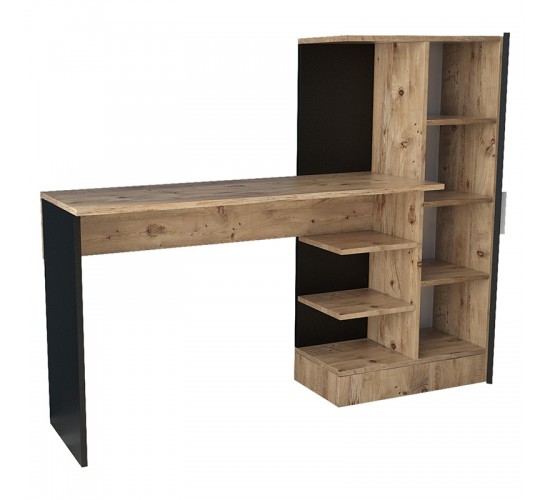 Γραφείο-ραφιέρα Kary μαύρο-oak 152,5x40x120εκ Υλικό: CLIPBOARD WITH MELAMINE COATING 18mm 176-000019