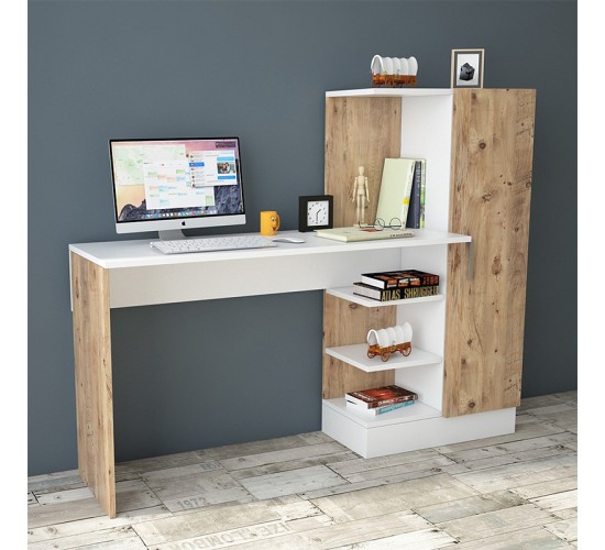 Γραφείο-ραφιέρα Kary λευκό-oak 152,5x40x120εκ Υλικό: CLIPBOARD WITH MELAMINE COATING 18mm 176-000020 Γραφείο-ραφιέρα Kary λευκό-oak 152,5x40x120εκ Υλικό: CLIPBOARD WITH MELAMINE COATING 18mm 176-000020