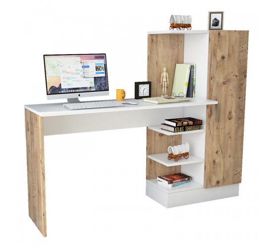 Γραφείο-ραφιέρα Kary λευκό-oak 152,5x40x120εκ Υλικό: CLIPBOARD WITH MELAMINE COATING 18mm 176-000020 Γραφείο-ραφιέρα Kary λευκό-oak 152,5x40x120εκ Υλικό: CLIPBOARD WITH MELAMINE COATING 18mm 176-000020