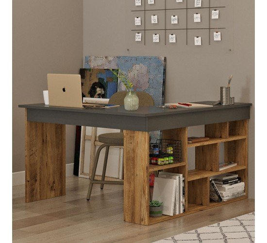 Γραφείο γωνιακό Rosaline ανθρακί-oak 120x129x72εκ Υλικό: CLIPBOARD WITH MELAMINE COATING 18mm 176-000024 Γραφείο γωνιακό Rosaline ανθρακί-oak 120x129x72εκ Υλικό: CLIPBOARD WITH MELAMINE COATING 18mm 176-000024