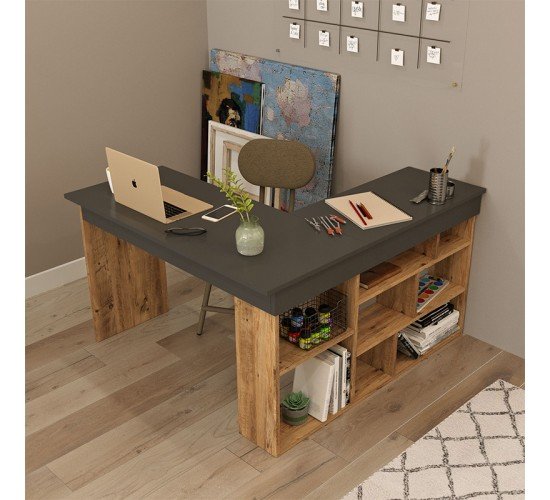 Γραφείο γωνιακό Rosaline ανθρακί-oak 120x129x72εκ Υλικό: CLIPBOARD WITH MELAMINE COATING 18mm 176-000024 Γραφείο γωνιακό Rosaline ανθρακί-oak 120x129x72εκ Υλικό: CLIPBOARD WITH MELAMINE COATING 18mm 176-000024