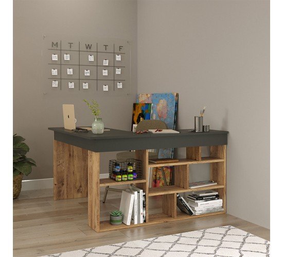 Γραφείο γωνιακό Rosaline ανθρακί-oak 120x129x72εκ Υλικό: CLIPBOARD WITH MELAMINE COATING 18mm 176-000024 Γραφείο γωνιακό Rosaline ανθρακί-oak 120x129x72εκ Υλικό: CLIPBOARD WITH MELAMINE COATING 18mm 176-000024