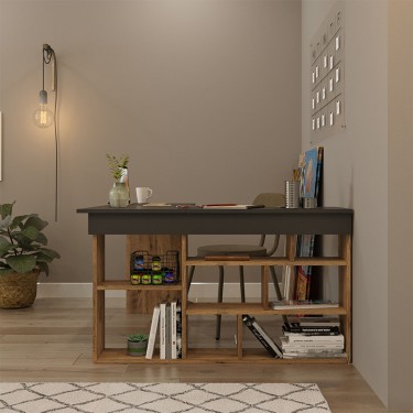 Γραφείο γωνιακό Rosaline ανθρακί-oak 120x129x72εκ Υλικό: CLIPBOARD WITH MELAMINE COATING 18mm 176-000024