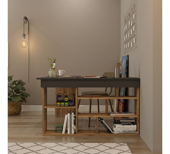 Γραφείο γωνιακό Rosaline ανθρακί-oak 120x129x72εκ Υλικό: CLIPBOARD WITH MELAMINE COATING 18mm 176-000024 Γραφείο γωνιακό Rosaline ανθρακί-oak 120x129x72εκ Υλικό: CLIPBOARD WITH MELAMINE COATING 18mm 176-000024