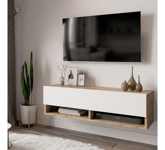 Έπιπλο τηλεόρασης επιτοίχιο Roscoe λευκό-oak 100x31.5x29.5εκ Υλικό: CLIPBOARD WITH MELAMINE COATING 18mm - MDF 176-000031 Έπιπλο τηλεόρασης επιτοίχιο Roscoe λευκό-oak 100x31.5x29.5εκ Υλικό: CLIPBOARD WITH MELAMINE COATING 18mm - MDF 176-000031