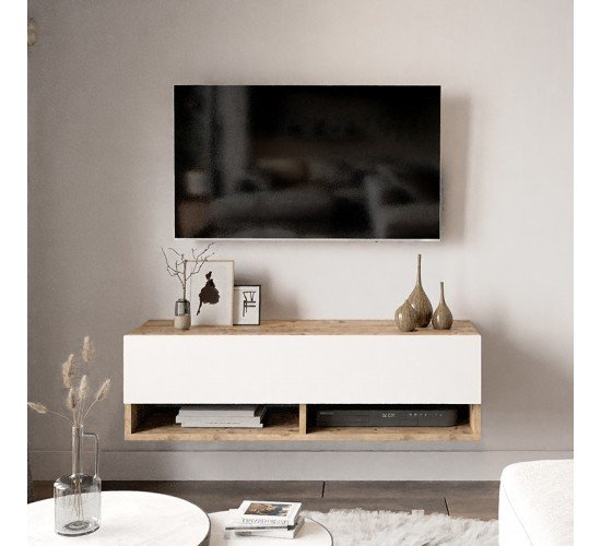 Έπιπλο τηλεόρασης επιτοίχιο Roscoe λευκό-oak 100x31.5x29.5εκ Υλικό: CLIPBOARD WITH MELAMINE COATING 18mm - MDF 176-000031 Έπιπλο τηλεόρασης επιτοίχιο Roscoe λευκό-oak 100x31.5x29.5εκ Υλικό: CLIPBOARD WITH MELAMINE COATING 18mm - MDF 176-000031