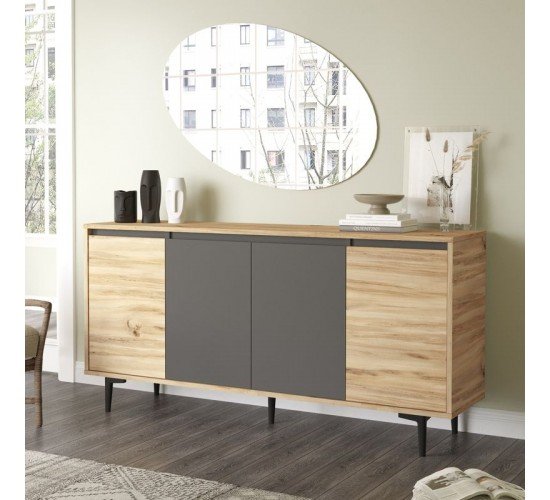 Μπουφές Augusta oak-ανθρακί 160x40x78.5εκ Υλικό: CLIPBOARD WITH MELAMINE COATING - PP 176-000036 Μπουφές Augusta oak-ανθρακί 160x40x78.5εκ Υλικό: CLIPBOARD WITH MELAMINE COATING - PP 176-000036