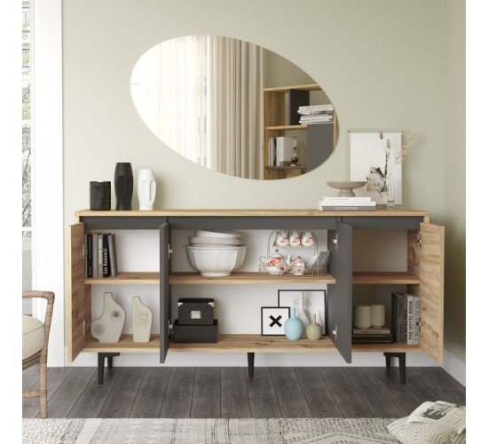 Μπουφές Augusta oak-ανθρακί 160x40x78.5εκ Υλικό: CLIPBOARD WITH MELAMINE COATING - PP 176-000036 Μπουφές Augusta oak-ανθρακί 160x40x78.5εκ Υλικό: CLIPBOARD WITH MELAMINE COATING - PP 176-000036