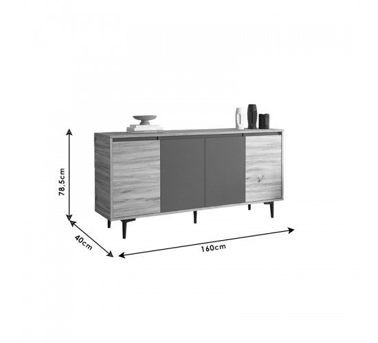 Μπουφές Augusta oak-ανθρακί 160x40x78.5εκ Υλικό: CLIPBOARD WITH MELAMINE COATING  - PP 176-000036