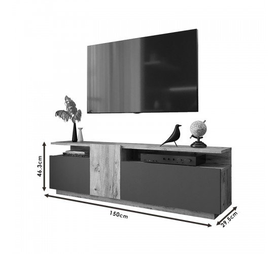 Έπιπλο τηλεόρασης Elana sonoma-λευκό 150x29.5x46.3εκ Υλικό: CLIPBOARD WITH MELAMINE COATING 18mm - MDF 176-000055