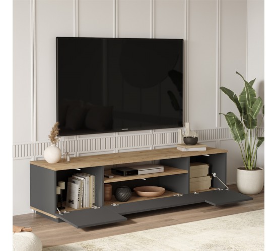 Έπιπλο τηλεόρασης Soren sonoma-ανθρακί 180x.44.5x44.6εκ Υλικό: CLIPBOARD WITH MELAMINE COATING 18mm - MDF 176-000056 Έπιπλο τηλεόρασης Soren sonoma-ανθρακί 180x.44.5x44.6εκ Υλικό: CLIPBOARD WITH MELAMINE COATING 18mm - MDF 176-000056