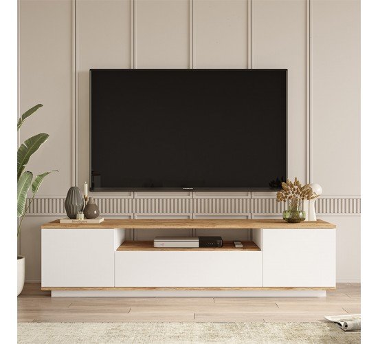 Έπιπλο τηλεόρασης Soren sonoma-λευκό 180x.44.5x44.6εκ Υλικό: CLIPBOARD WITH MELAMINE COATING 18mm - MDF 176-000057
