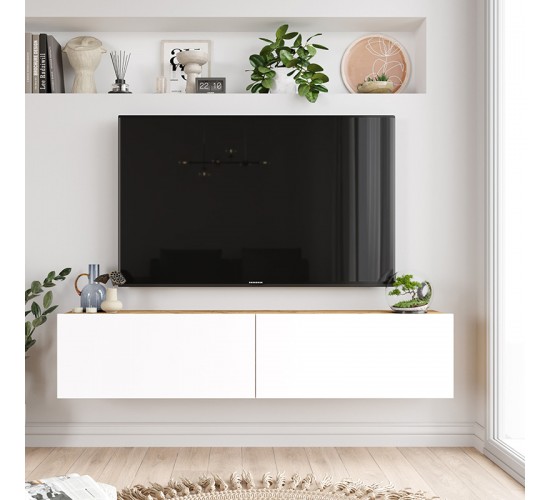 Έπιπλο τηλεόρασης επιτοίχιο Serit λευκό-sonoma 140x31.6x29.6εκ Υλικό: CLIPBOARD WITH MELAMINE COATING 18mm - MDF 176-000062 Έπιπλο τηλεόρασης επιτοίχιο Serit λευκό-sonoma 140x31.6x29.6εκ Υλικό: CLIPBOARD WITH MELAMINE COATING 18mm - MDF 176-000062