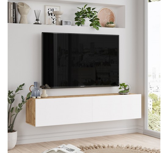 Έπιπλο τηλεόρασης επιτοίχιο Serit λευκό-sonoma 140x31.6x29.6εκ Υλικό: CLIPBOARD WITH MELAMINE COATING 18mm - MDF 176-000062 Έπιπλο τηλεόρασης επιτοίχιο Serit λευκό-sonoma 140x31.6x29.6εκ Υλικό: CLIPBOARD WITH MELAMINE COATING 18mm - MDF 176-000062
