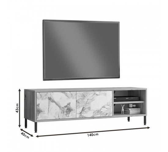 Έπιπλο τηλεόρασης Nella φυσικό-λευκό μαρμάρου 140x40x43εκ Υλικό: CLIPBOARD WITH MELAMINE COATING 18mm - MDF 176-000072