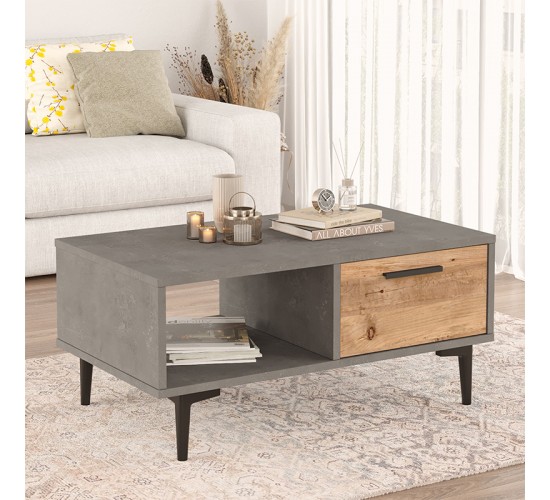 Τραπέζι σαλονιού Jethro cement-sonoma 90x51x40.6εκ Υλικό: CLIPBOARD WITH MELAMINE COATING 18mm - MDF - METAL 176-000073 Τραπέζι σαλονιού Jethro cement-sonoma 90x51x40.6εκ Υλικό: CLIPBOARD WITH MELAMINE COATING 18mm - MDF - METAL 176-000073