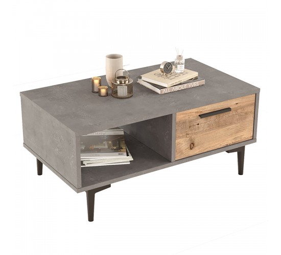 Τραπέζι σαλονιού Jethro cement-sonoma 90x51x40.6εκ Υλικό: CLIPBOARD WITH MELAMINE COATING 18mm - MDF - METAL 176-000073 Τραπέζι σαλονιού Jethro cement-sonoma 90x51x40.6εκ Υλικό: CLIPBOARD WITH MELAMINE COATING 18mm - MDF - METAL 176-000073