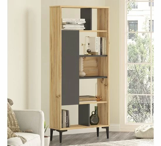 Βιβλιοθήκη Neville φυσικό-ανθρακί 72x25x163.3εκ Υλικό: CLIPBOARD WITH MELAMINE COATING 18mm - METAL - MDF 176-000074 Βιβλιοθήκη Neville φυσικό-ανθρακί 72x25x163.3εκ Υλικό: CLIPBOARD WITH MELAMINE COATING 18mm - METAL - MDF 176-000074