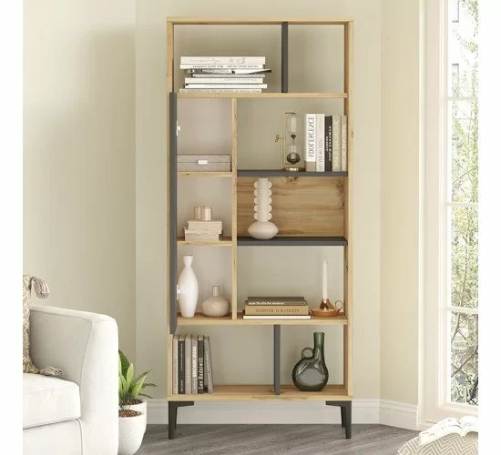 Βιβλιοθήκη Neville φυσικό-ανθρακί 72x25x163.3εκ Υλικό: CLIPBOARD WITH MELAMINE COATING 18mm - METAL - MDF 176-000074 Βιβλιοθήκη Neville φυσικό-ανθρακί 72x25x163.3εκ Υλικό: CLIPBOARD WITH MELAMINE COATING 18mm - METAL - MDF 176-000074