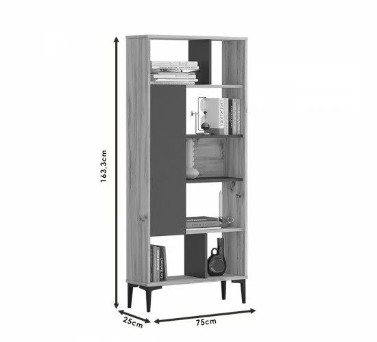 Βιβλιοθήκη Neville φυσικό-ανθρακί 72x25x163.3εκ Υλικό: CLIPBOARD WITH MELAMINE COATING 18mm - METAL - MDF 176-000074 Βιβλιοθήκη Neville φυσικό-ανθρακί 72x25x163.3εκ Υλικό: CLIPBOARD WITH MELAMINE COATING 18mm - METAL - MDF 176-000074