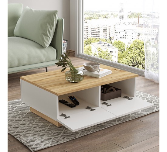 Τραπέζι σαλονιού Thunder sonoma-λευκό 90x60x31.5εκ Υλικό: CLIPBOARD WITH MELAMINE COATING 18mm - MDF - METAL 176-000106 Τραπέζι σαλονιού Thunder sonoma-λευκό 90x60x31.5εκ Υλικό: CLIPBOARD WITH MELAMINE COATING 18mm - MDF - METAL 176-000106