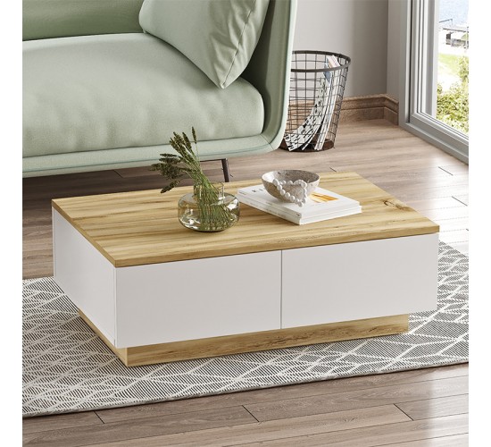 Τραπέζι σαλονιού Thunder sonoma-λευκό 90x60x31.5εκ Υλικό: CLIPBOARD WITH MELAMINE COATING 18mm - MDF - METAL 176-000106 Τραπέζι σαλονιού Thunder sonoma-λευκό 90x60x31.5εκ Υλικό: CLIPBOARD WITH MELAMINE COATING 18mm - MDF - METAL 176-000106