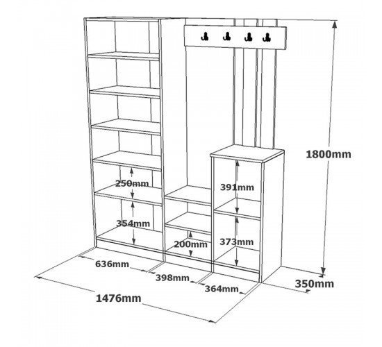 Έπιπλο εισόδου Doorse μελαμίνης ανθρακί-sonoma 147.5x35x180εκ Υλικό: Melamine Chipboard - Glass 176-000129