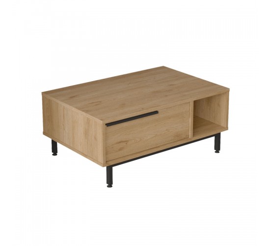 Τραπέζι σαλονιού Frixton μελαμίνης φυσικό-μαύρο 90x60x37.5εκ Υλικό: Melamine Chipboard - Iron 176-000138