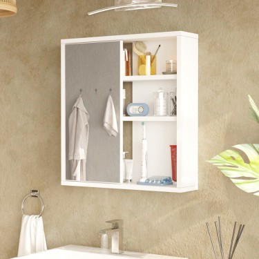 Ντουλάπι μπάνιου Bagno με καθρέπτη σε λευκή απόχρωση 60x14.5x63.6εκ Υλικό: 18mm Melamine Particleboard 176-000197