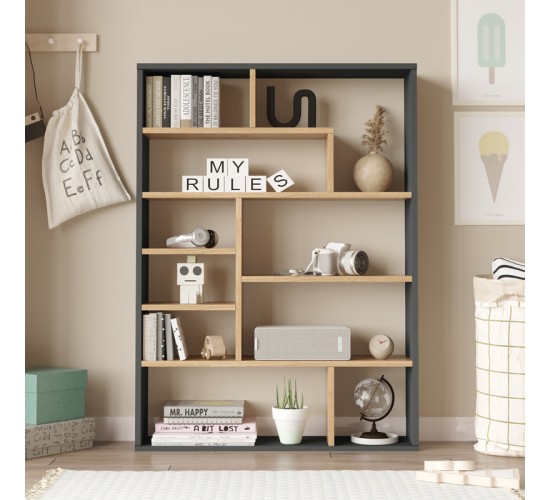 Βιβλιοθήκη Decora σε φυσική-ανθρακί απόχρωση 90x22x123.6εκ Υλικό: 18mm Melamine Particleboard 176-000203 Βιβλιοθήκη Decora σε φυσική-ανθρακί απόχρωση 90x22x123.6εκ Υλικό: 18mm Melamine Particleboard 176-000203