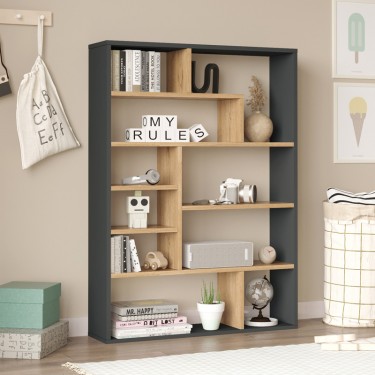 Βιβλιοθήκη Decora σε φυσική-ανθρακί απόχρωση 90x22x123.6εκ Υλικό: 18mm Melamine Particleboard 176-000203