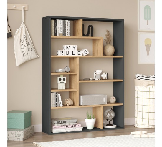 Βιβλιοθήκη Decora σε φυσική-ανθρακί απόχρωση 90x22x123.6εκ Υλικό: 18mm Melamine Particleboard 176-000203 Βιβλιοθήκη Decora σε φυσική-ανθρακί απόχρωση 90x22x123.6εκ Υλικό: 18mm Melamine Particleboard 176-000203