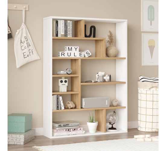 Βιβλιοθήκη Decora σε φυσικό-λευκό απόχρωση 90x22x123.6εκ Υλικό: 18mm Melamine Particleboard 176-000204 Βιβλιοθήκη Decora σε φυσικό-λευκό απόχρωση 90x22x123.6εκ Υλικό: 18mm Melamine Particleboard 176-000204
