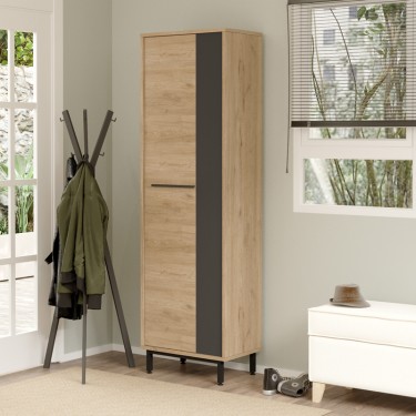 Παπουτσοθήκη Scarpiera 18 ζευγών σε φυσικο-ανθρακι απόχρωση 57.2x35.5x185.6εκ Υλικό: 18mm Melamine Particleboard-METAL LEGS 176-000207