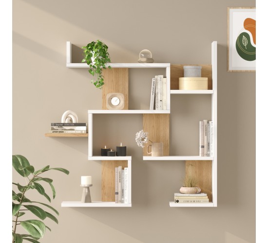 Ραφιέρα τοίχου Maze λευκό με oak 93,3x14,5x90εκ Υλικό: 18mm Melamine Particleboard 176-000239