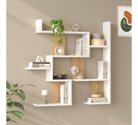 Ραφιέρα τοίχου Maze λευκό με oak 93,3x14,5x90εκ Υλικό: 18mm Melamine Particleboard 176-000239