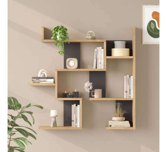 Ραφιέρα τοίχου Maze oak με ανθρακί 93,3x14,5x90εκ Υλικό: 18mm Melamine Particleboard 176-000240